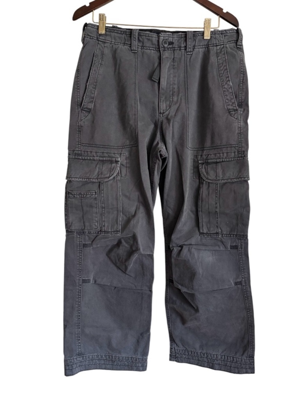 Abercrombie & Fitch Men’s Baggy Cargo Pants | Gray 32 x 28 Workwear Gorpcore
